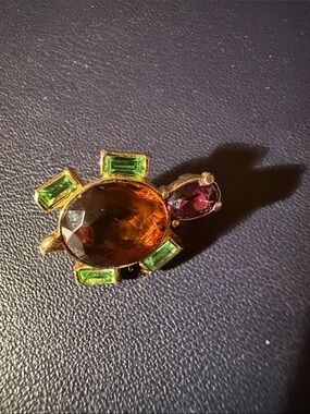 Joan Rivers Gold-Tone Turtle Brooch with Amber, Green and Fuchsia Stones